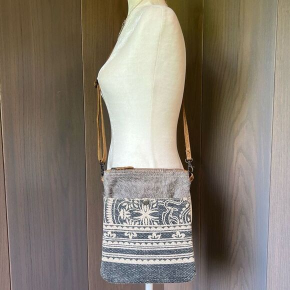 MYRA Crossbody Bag Canvas Hair-on Leather - Picture 2 of 10